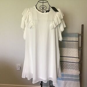 NWT Very J Off-White  Ruffled Sheer Layer Mini Dress.